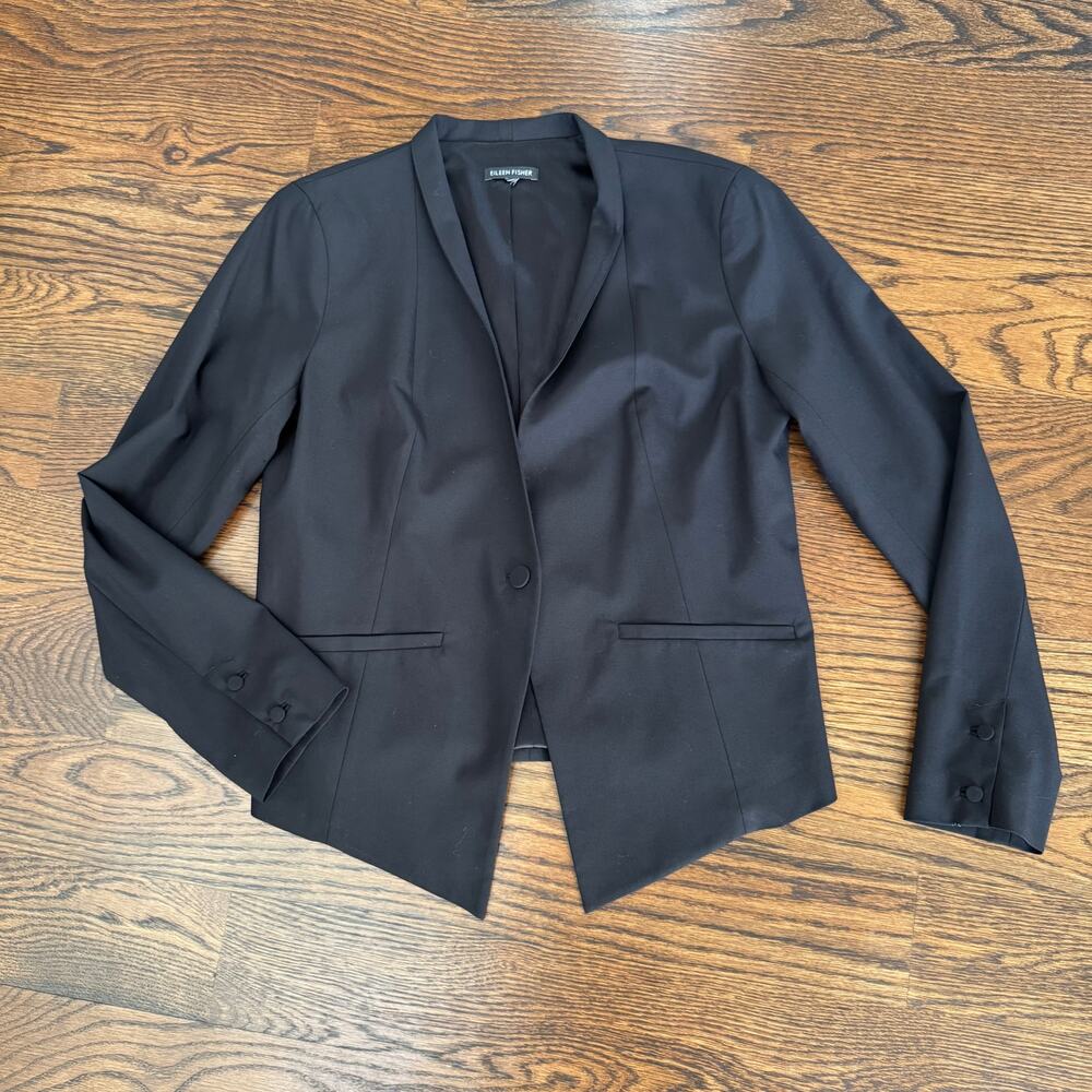 Eileen Fisher Tropical Suiting Blazer Jacket Size 6 Small Wool Blend Careerwear